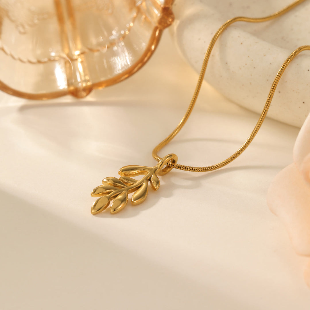 HilalHaven Nature-Inspired Olive Branch Necklace — Gold-Plated Stainless Steel Pendant - image 3