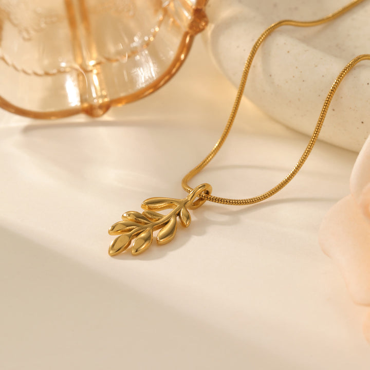 HilalHaven Nature-Inspired Olive Branch Necklace — Gold-Plated Stainless Steel Pendant - image 3