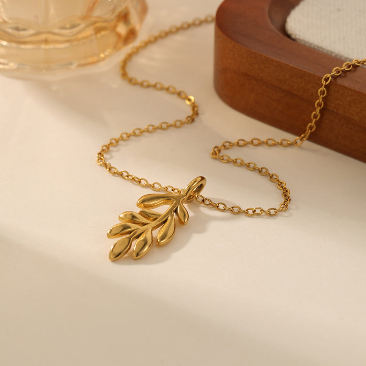 HilalHaven Nature-Inspired Olive Branch Necklace — Gold-Plated Stainless Steel Pendant - image 4