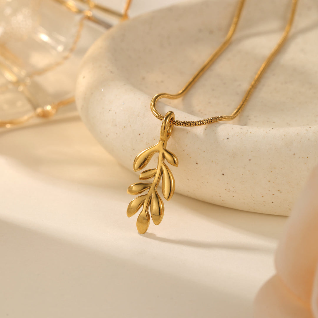 HilalHaven Nature-Inspired Olive Branch Necklace — Gold-Plated Stainless Steel Pendant - image 0