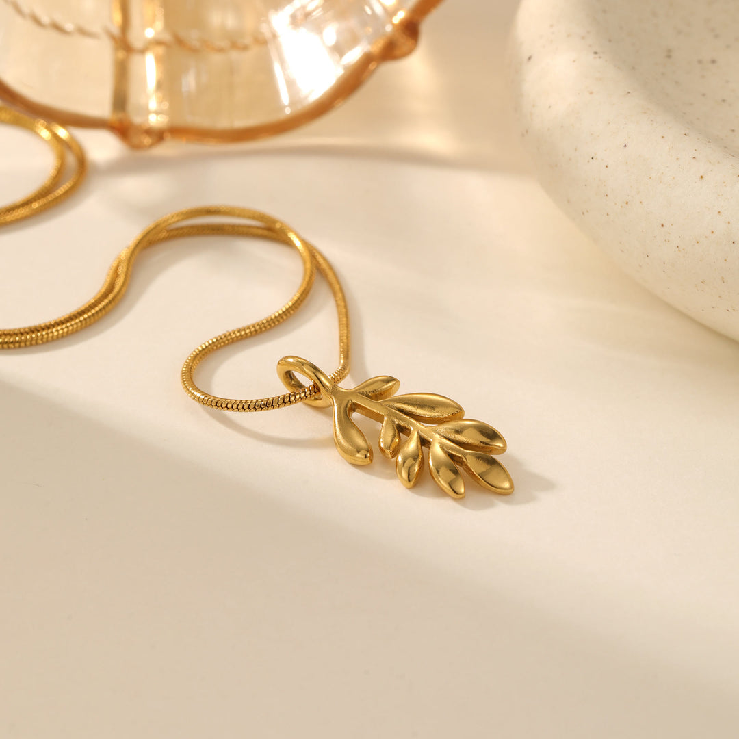 HilalHaven Nature-Inspired Olive Branch Necklace — Gold-Plated Stainless Steel Pendant - image 5