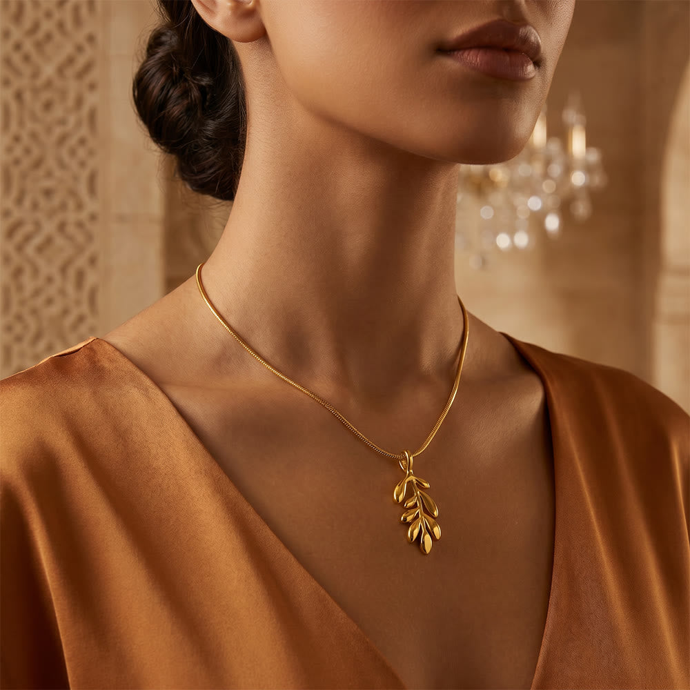HilalHaven Nature-Inspired Olive Branch Necklace — Gold-Plated Stainless Steel Pendant - image 16