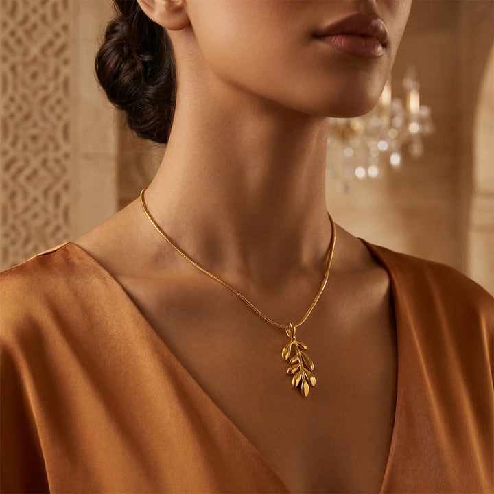 HilalHaven Nature-Inspired Olive Branch Necklace — Gold-Plated Stainless Steel Pendant - image 16