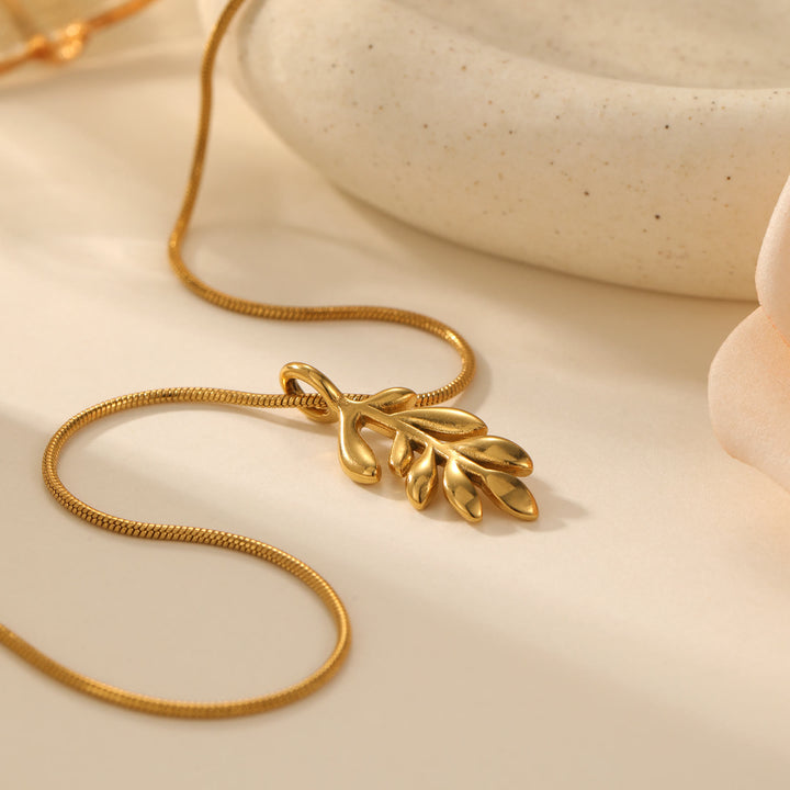 HilalHaven Nature-Inspired Olive Branch Necklace — Gold-Plated Stainless Steel Pendant - image 6