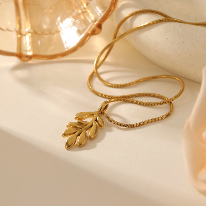 HilalHaven Nature-Inspired Olive Branch Necklace — Gold-Plated Stainless Steel Pendant - image 7