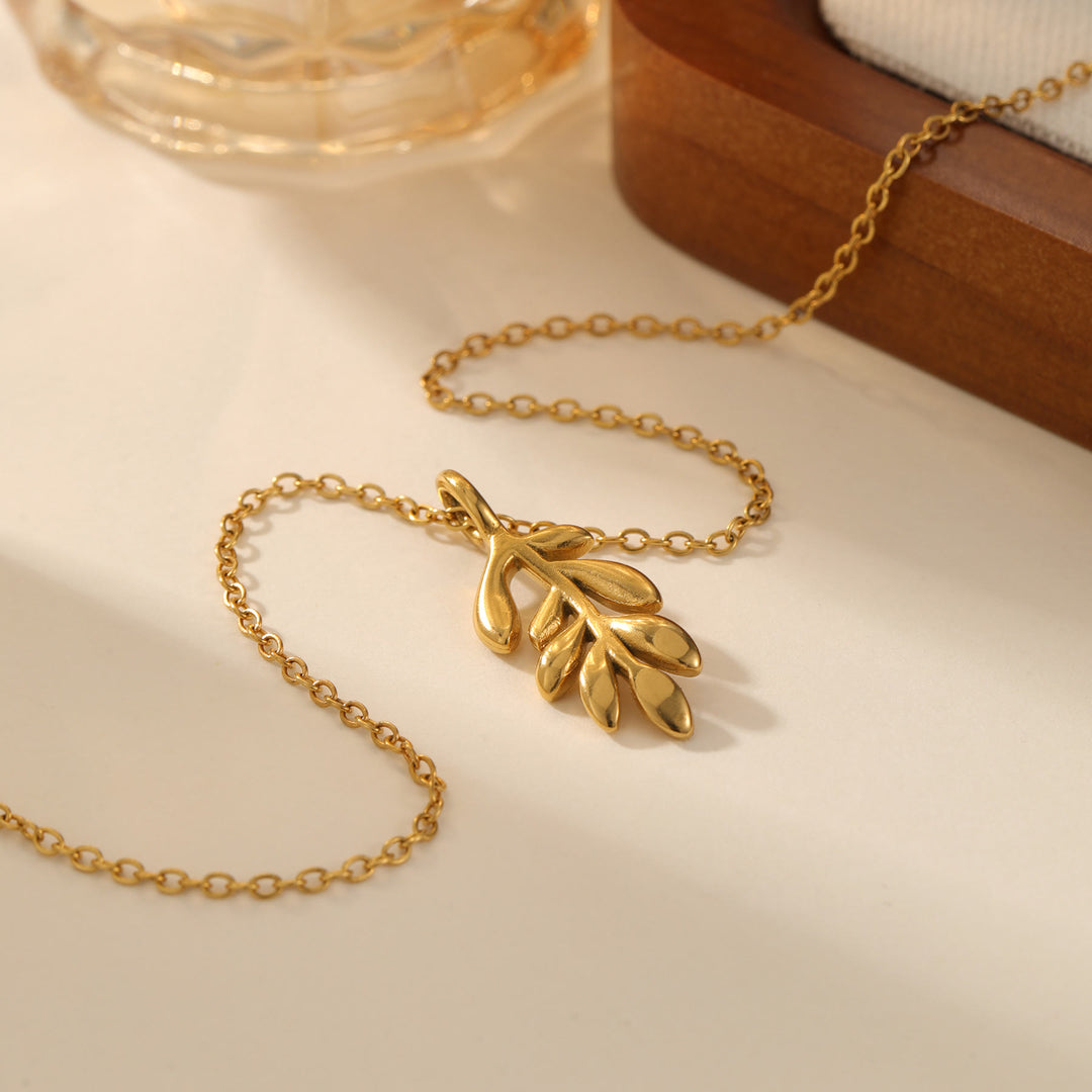 HilalHaven Nature-Inspired Olive Branch Necklace — Gold-Plated Stainless Steel Pendant - image 1