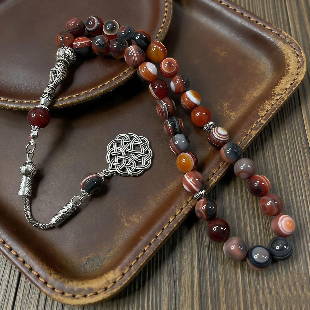 HilalHaven Artisan Agate Bead Strand — Silver Celtic Knot Pendant Mindfulness Prayer Set - image 2