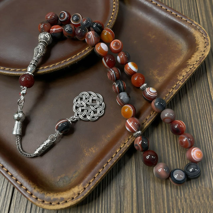 HilalHaven Artisan Agate Bead Strand — Silver Celtic Knot Pendant Mindfulness Prayer Set - image 2