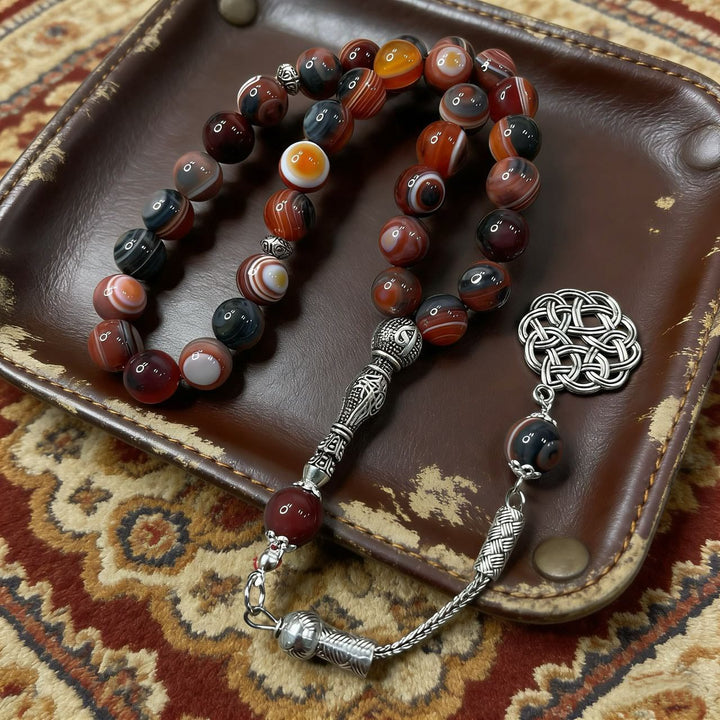 HilalHaven Artisan Agate Bead Strand — Silver Celtic Knot Pendant Mindfulness Prayer Set - image 6