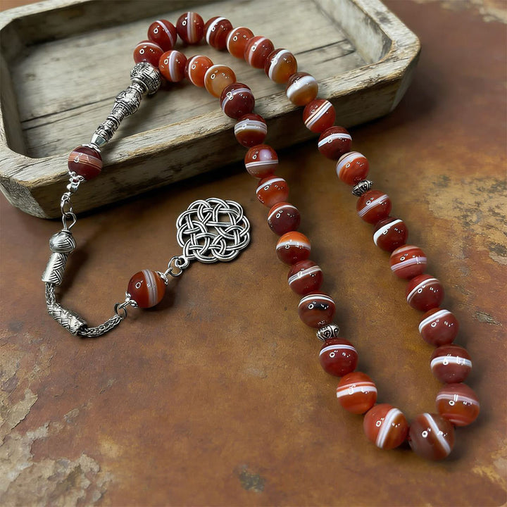 HilalHaven Natural Red Banded Agate Bead Strand — Handcrafted Polished Round Set with Pendant - image 2