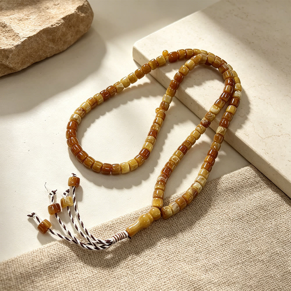 HilalHaven Modern Acrylic Prayer Beads — 99 Beads Tasbih in Multiple Neutral Tones - Amber Yellow - image 0