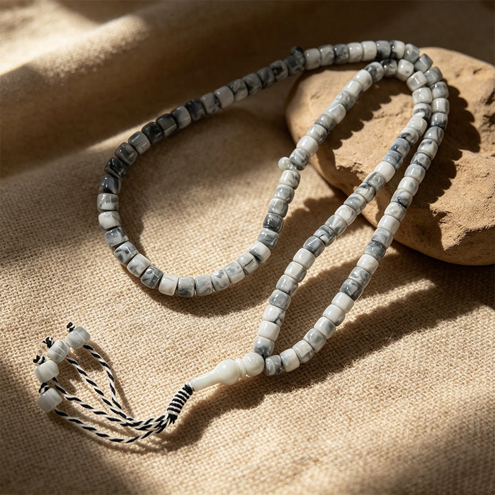 HilalHaven Modern Acrylic Prayer Beads — 99 Beads Tasbih in Multiple Neutral Tones - Light Grey - image 1
