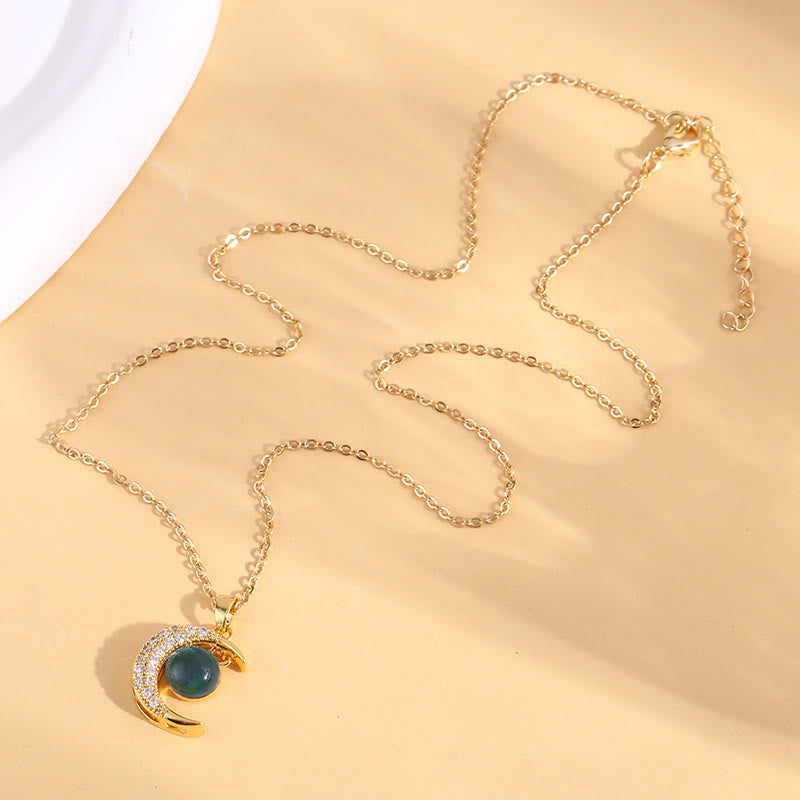 HilalHaven Gold-Plated Copper Moon Pendant Necklace — Zircon &amp; Green Gemstone Statement Piece - image 2