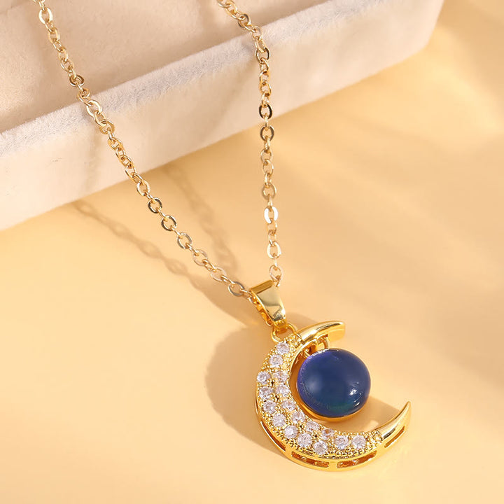 HilalHaven Gold-Plated Copper Moon Pendant Necklace — Zircon &amp; Green Gemstone Statement Piece - image 3