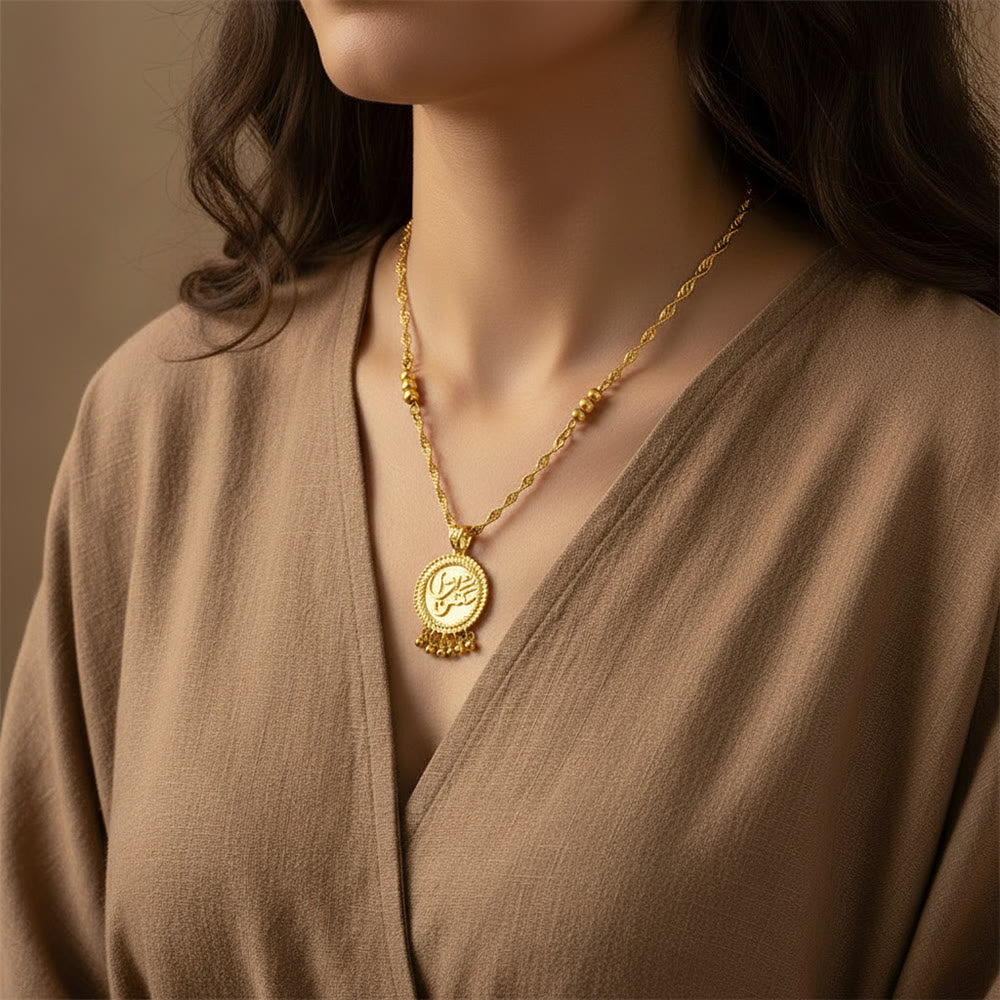 HilalHaven Unisex Round Pendant Necklace — Adjustable Copper Chain with Bead Tassel - image 10