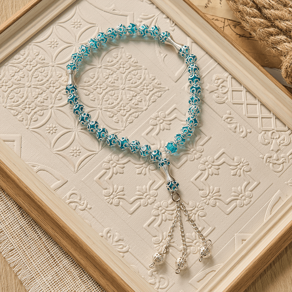 HilalHaven "Azure Lace" Ornate Bead Tasbih — Handcrafted 8mm Glass 33 Beads Tasbih - "Azure Lace" Ornate Bead Tasbih - image 0