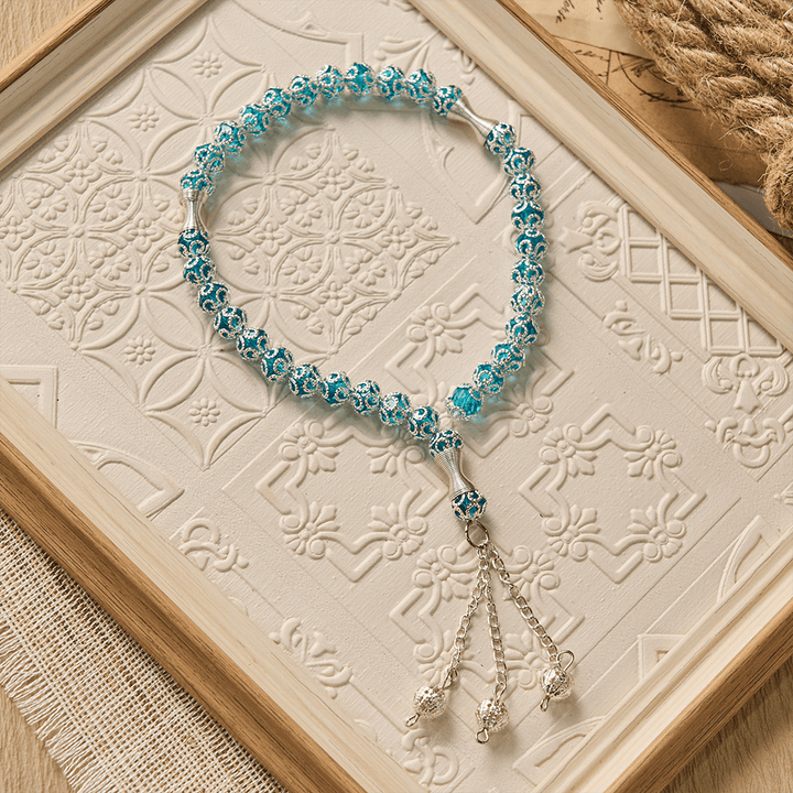 HilalHaven "Azure Lace" Ornate Bead Tasbih — Handcrafted 8mm Glass 33 Beads Tasbih - "Azure Lace" Ornate Bead Tasbih - image 0