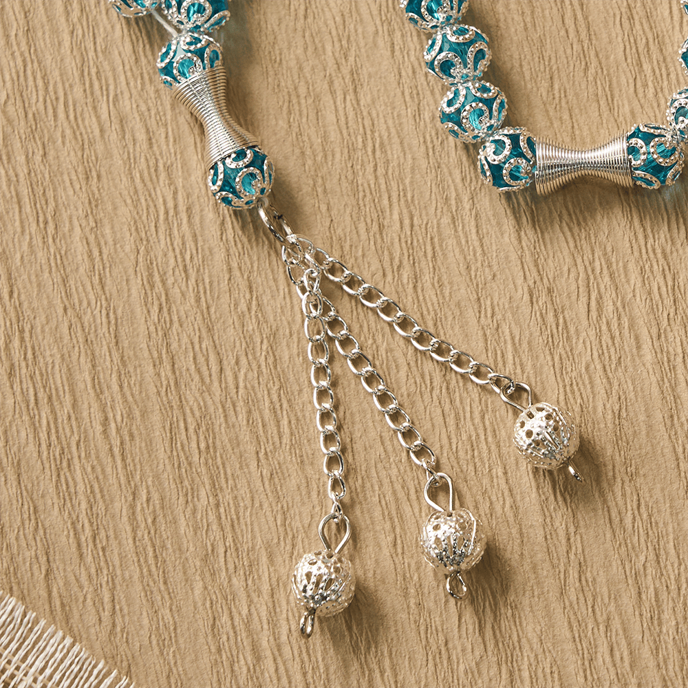 HilalHaven "Azure Lace" Ornate Bead Tasbih — Handcrafted 8mm Glass 33 Beads Tasbih - image 5