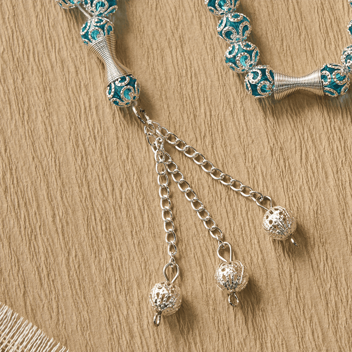 HilalHaven "Azure Lace" Ornate Bead Tasbih — Handcrafted 8mm Glass 33 Beads Tasbih - image 5