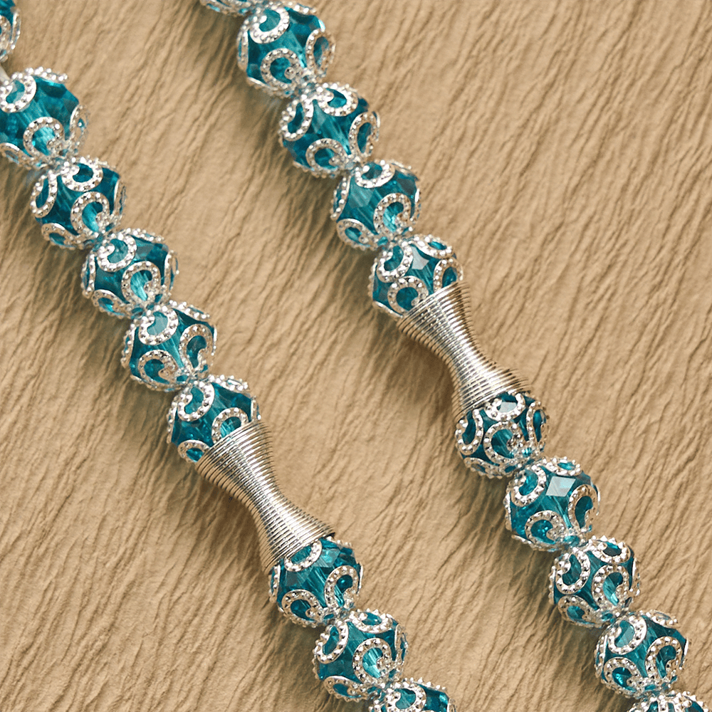HilalHaven "Azure Lace" Ornate Bead Tasbih — Handcrafted 8mm Glass 33 Beads Tasbih - image 4