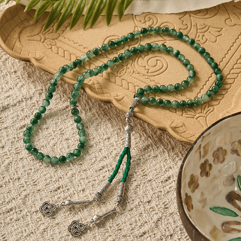 HilalHaven "Rooted Verdure" Natural Agate Tasbih — Artisanal 99 Beads Tasbih - image 1