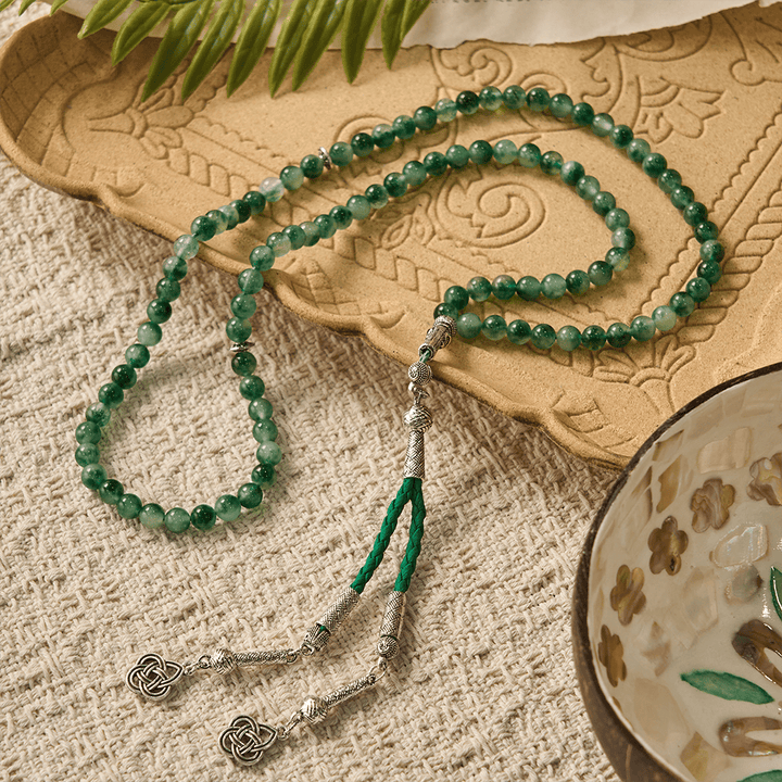 HilalHaven "Rooted Verdure" Natural Agate Tasbih — Artisanal 99 Beads Tasbih - image 1