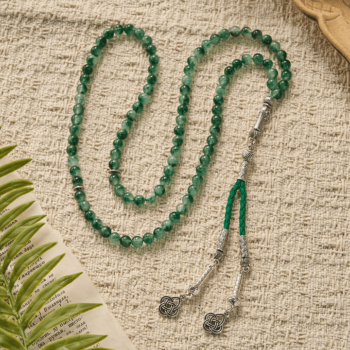 HilalHaven "Rooted Verdure" Natural Agate Tasbih — Artisanal 99 Beads Tasbih - "Rooted Verdure" Natural Agate Tasbih - image 0