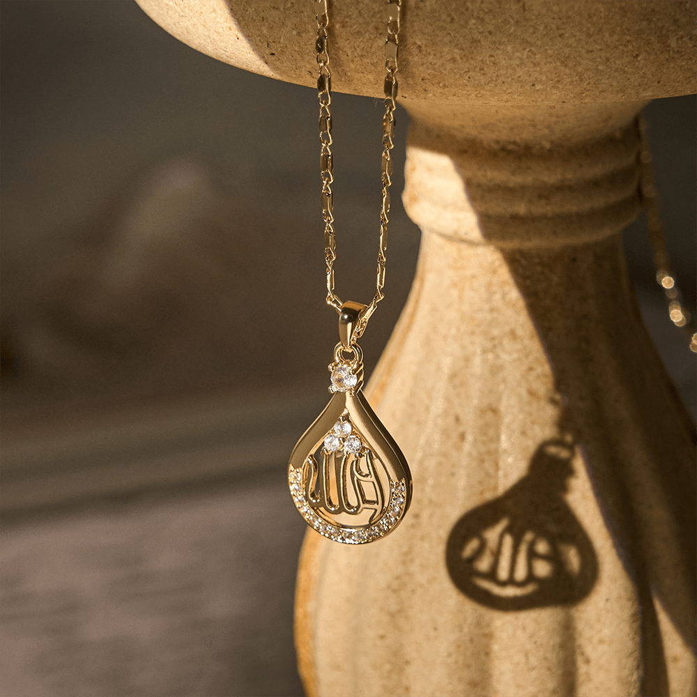 HilalHaven "Dew of Grace" Teardrop Calligraphy Necklace — Crystal Accent Pendant - image 5