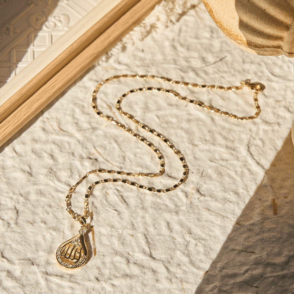 HilalHaven "Dew of Grace" Teardrop Calligraphy Necklace — Crystal Accent Pendant - image 3