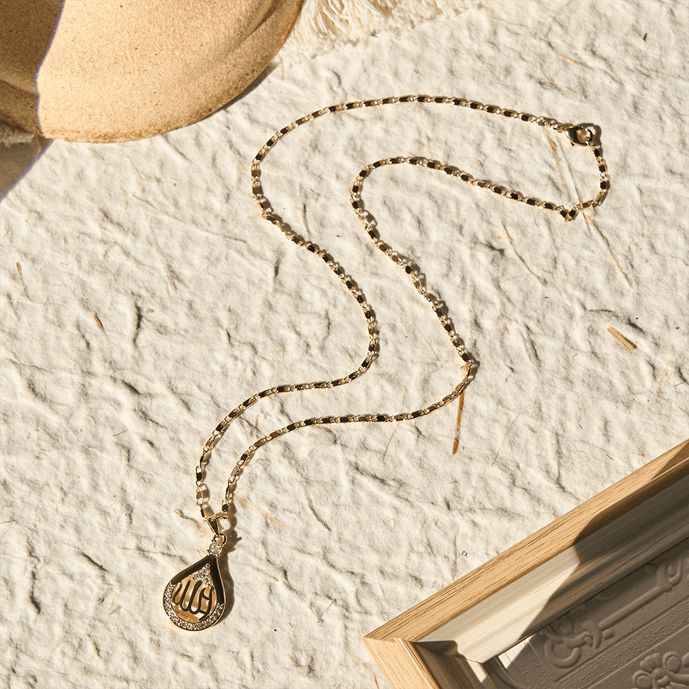 HilalHaven "Dew of Grace" Teardrop Calligraphy Necklace — Crystal Accent Pendant - image 4