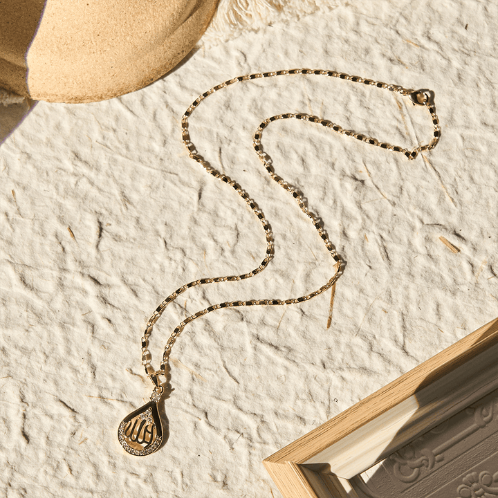 HilalHaven "Dew of Grace" Teardrop Calligraphy Necklace — Crystal Accent Pendant - image 4