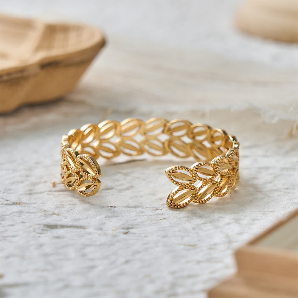 HilalHaven "Golden Harvest" Wheat Leaf Bracelet &amp; Ring Set — Polished Brass - image 4