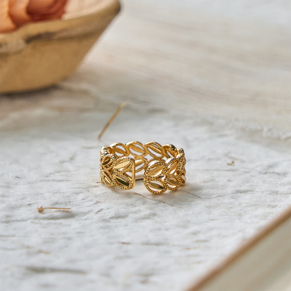 HilalHaven "Golden Harvest" Wheat Leaf Bracelet &amp; Ring Set — Polished Brass - image 7