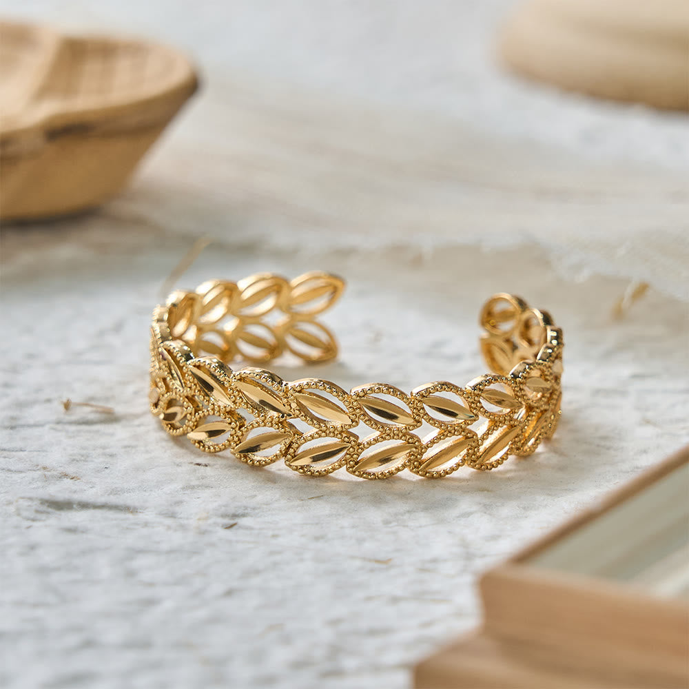HilalHaven "Golden Harvest" Wheat Leaf Bracelet &amp; Ring Set — Polished Brass - image 3