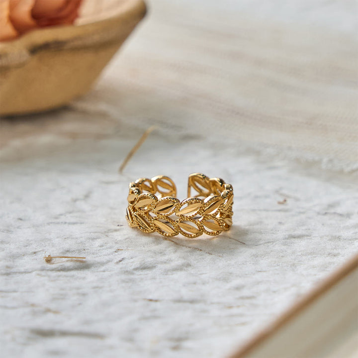 HilalHaven "Golden Harvest" Wheat Leaf Bracelet &amp; Ring Set — Polished Brass - image 6