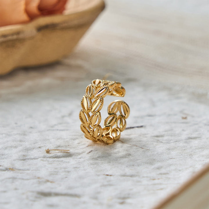 HilalHaven "Golden Harvest" Wheat Leaf Bracelet &amp; Ring Set — Polished Brass - image 8