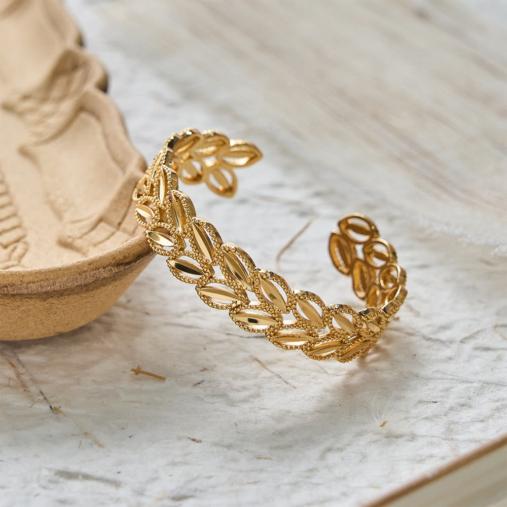 HilalHaven "Golden Harvest" Wheat Leaf Bracelet &amp; Ring Set — Polished Brass - image 5