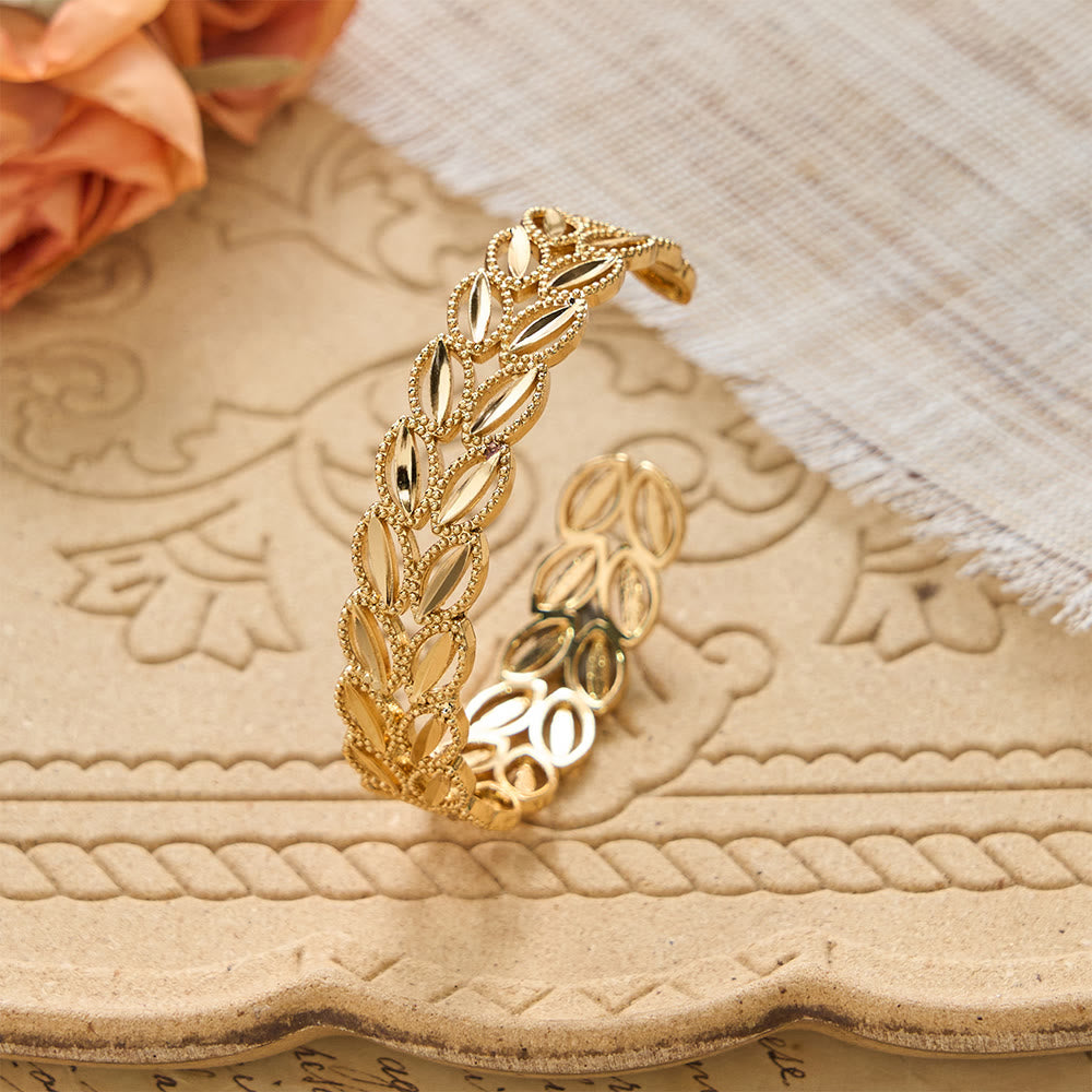 HilalHaven "Golden Harvest" Wheat Leaf Bracelet &amp; Ring Set — Polished Brass - image 2
