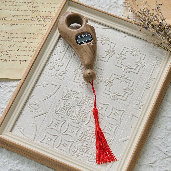 HilalHaven Digital Finger Counter with Tassel — Wood-Grain Tasbih Counter for Daily Mindfulness - Peach Wood Tone - image 9