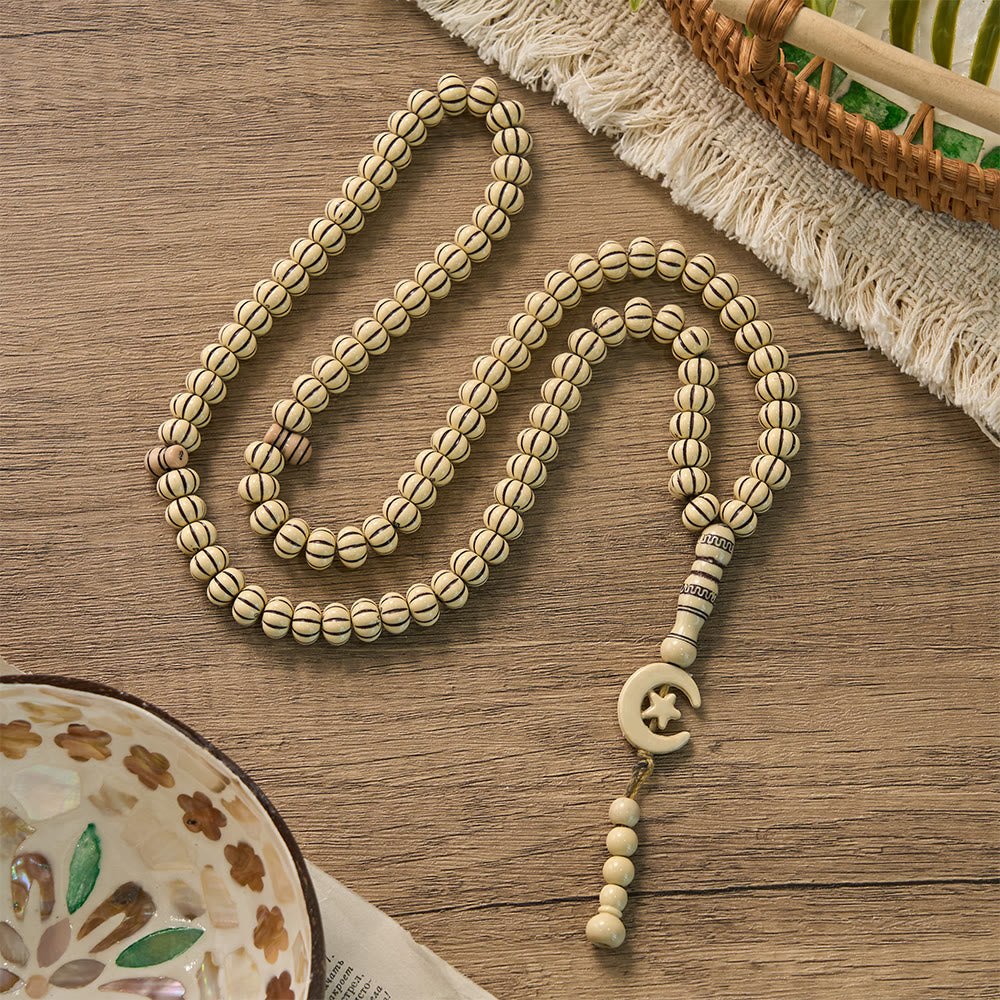 HilalHaven "Noor Crescent" Handcrafted Tasbih — Carved 33 Beads Tasbih - Off-White Wood Tone - image 10
