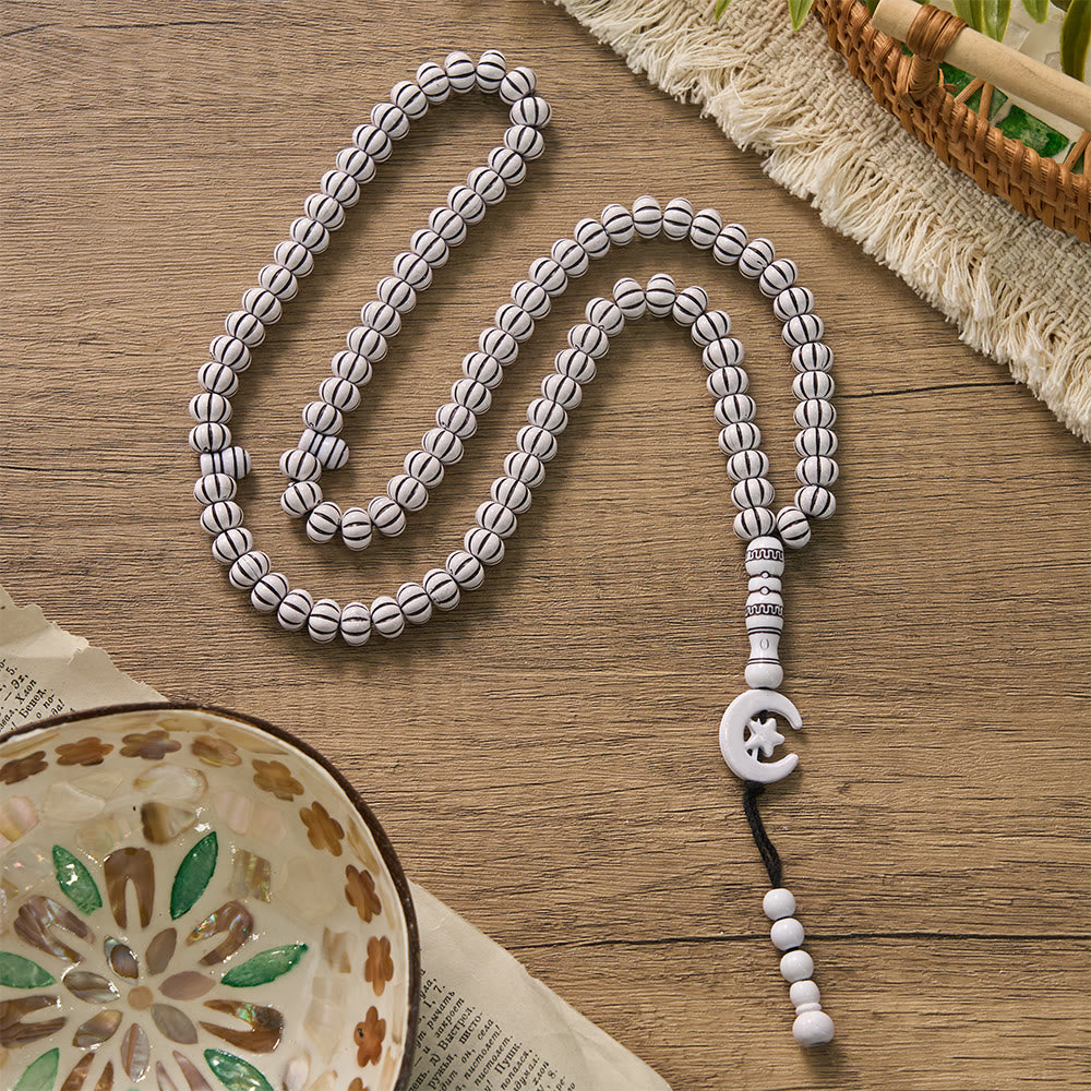 HilalHaven "Noor Crescent" Handcrafted Tasbih — Carved 33 Beads Tasbih - Light White Wood Tone - image 22