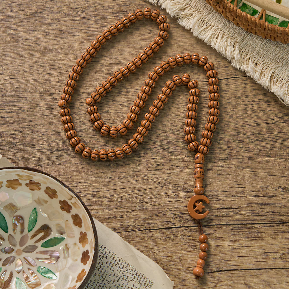 HilalHaven "Noor Crescent" Handcrafted Tasbih — Carved 33 Beads Tasbih - Light Peach Wood Tone - image 6