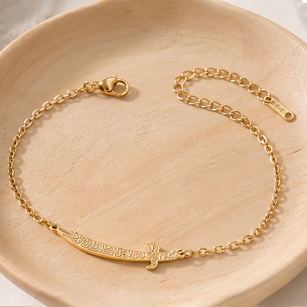 HilalHaven "Blade of Courage" Zulfiqar-Inspired Calligraphy Bracelet — 18K Gold Plated Steel - image 1