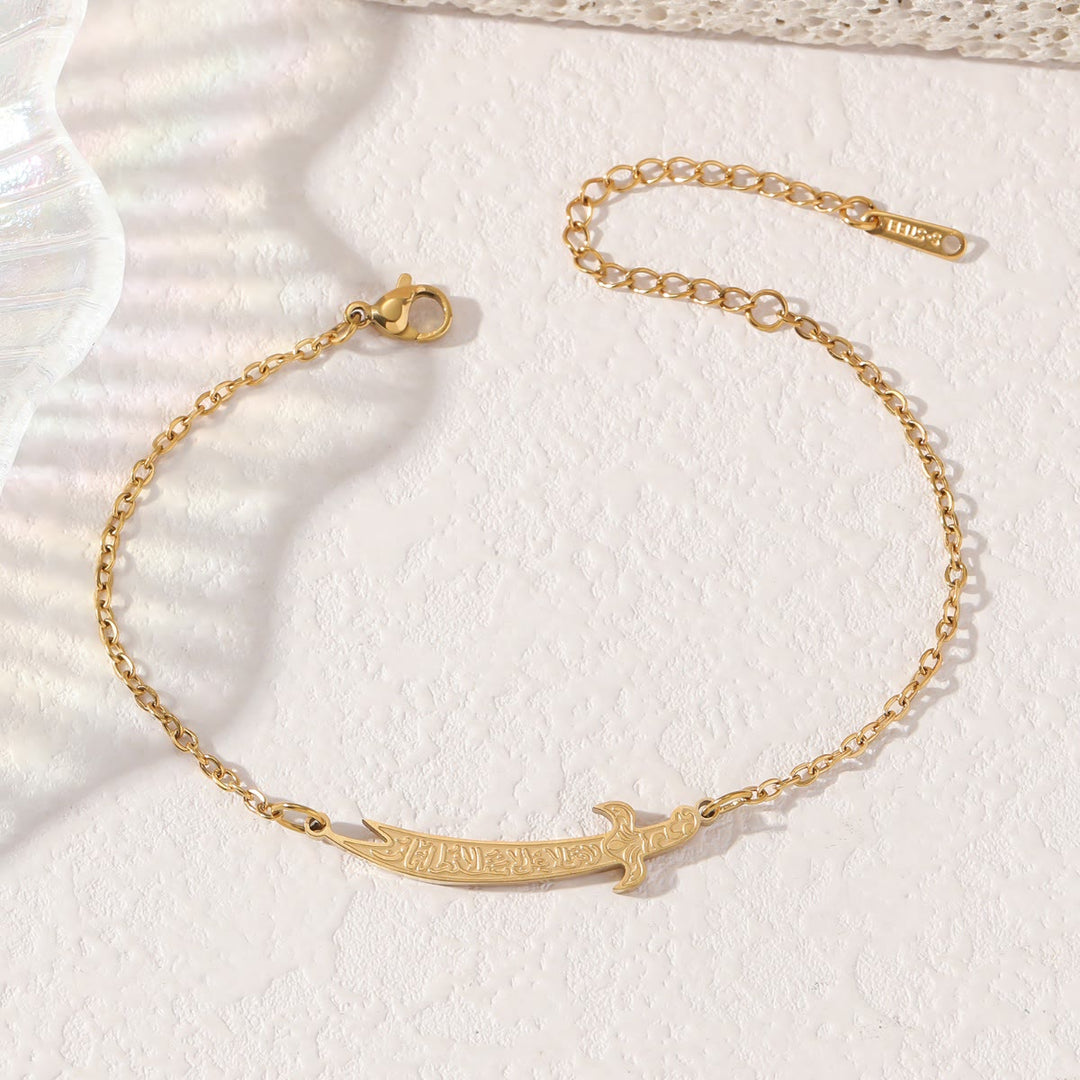 HilalHaven "Blade of Courage" Zulfiqar-Inspired Calligraphy Bracelet — 18K Gold Plated Steel - Golden - image 2