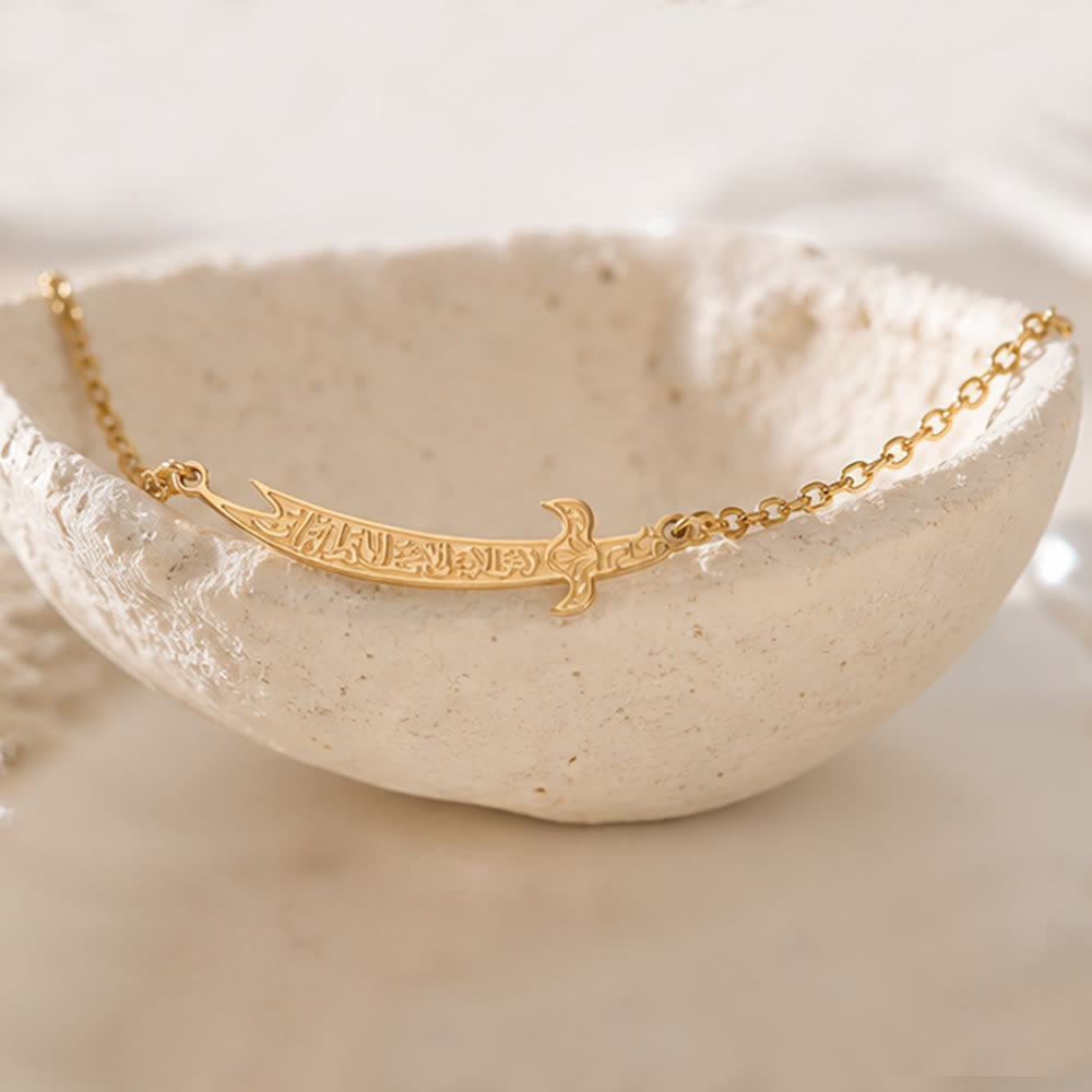HilalHaven "Blade of Courage" Zulfiqar-Inspired Calligraphy Bracelet — 18K Gold Plated Steel - image 0