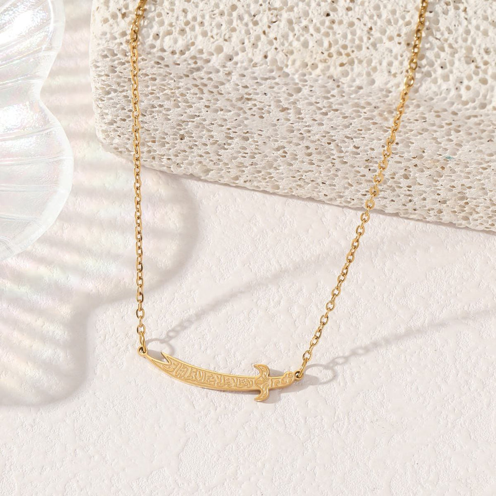 HilalHaven "Graceful Blade" Zulfiqar Pendant Necklace — Polished Titanium Steel - image 1