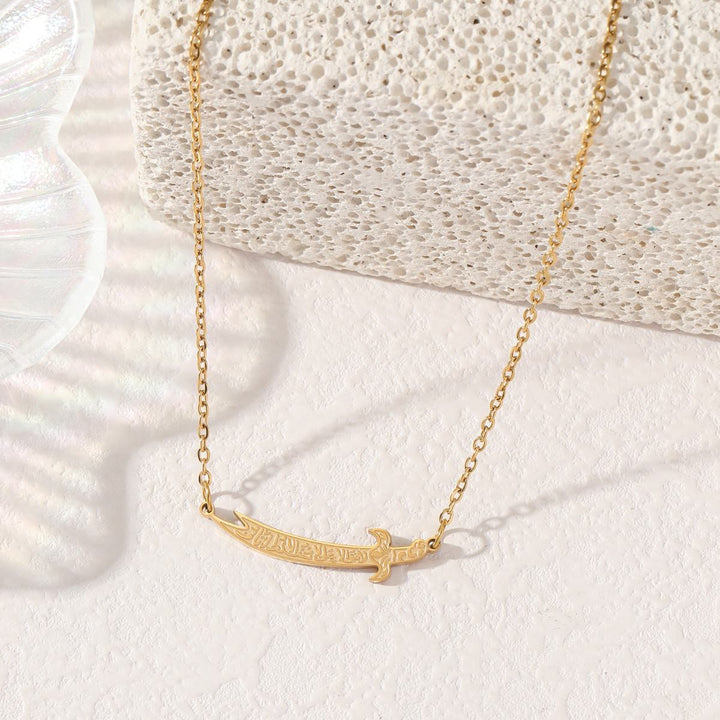 HilalHaven "Graceful Blade" Zulfiqar Pendant Necklace — Polished Titanium Steel - image 1