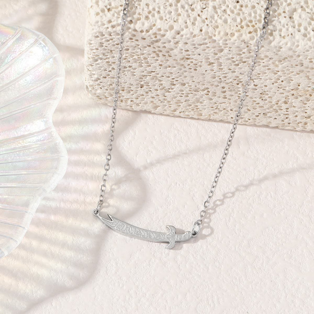 HilalHaven "Graceful Blade" Zulfiqar Pendant Necklace — Polished Titanium Steel - image 4