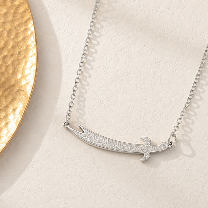 HilalHaven "Graceful Blade" Zulfiqar Pendant Necklace — Polished Titanium Steel - image 5