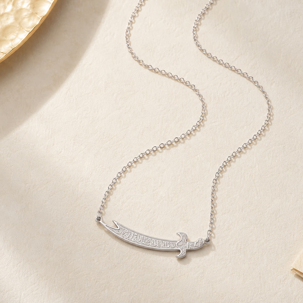 HilalHaven "Graceful Blade" Zulfiqar Pendant Necklace — Polished Titanium Steel - Silver  Zulfiqar - image 3